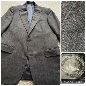 J Press Sport Coat 39 R Mens Herringbone Stripe Wool Blazer Gray  Vintage 90s